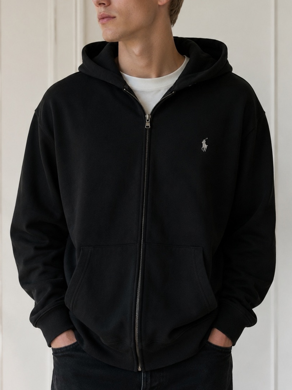Ralph Lauren Black Zip-Up Hoodie with Polo Logo